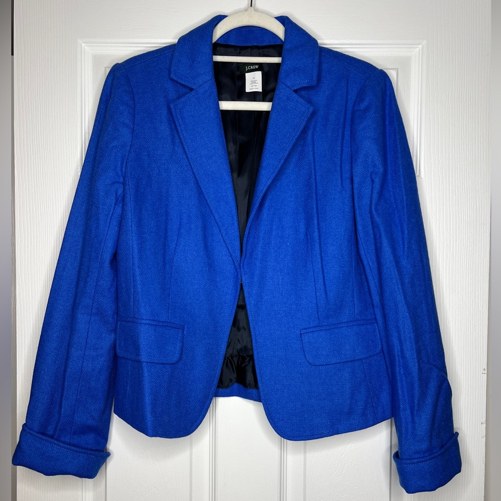 💙 J.Crew 100% Wool Cobalt Blue Blazer – Size 12 | Statement Workwear
